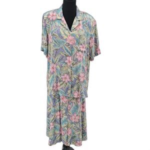 Alfred Dunner Womens Pastels Floral Tropical Button Down Midi Skirt Set 16